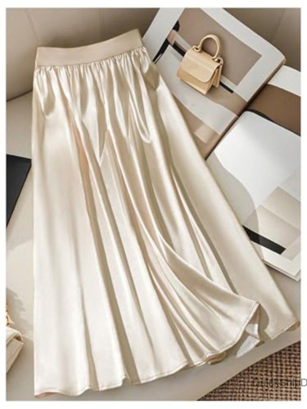 High Waisted Bowknot Ruffle Satin Midi Skirt - Picture 2 of 5